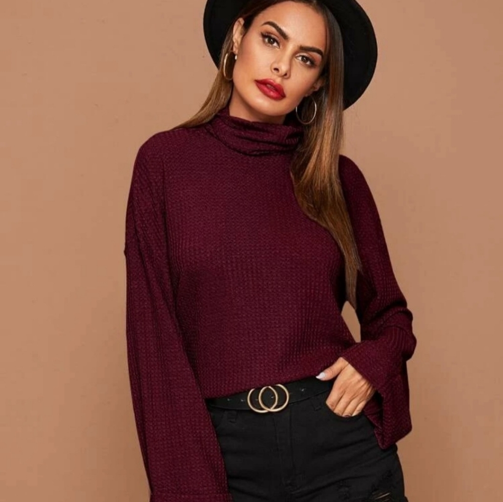 Funnel neck knit sweater